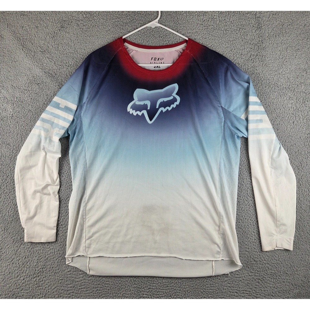 Fox‎ Airline Shirt Mens 2XL Blue White Long Sleeve Moto Jersey Logo Racing